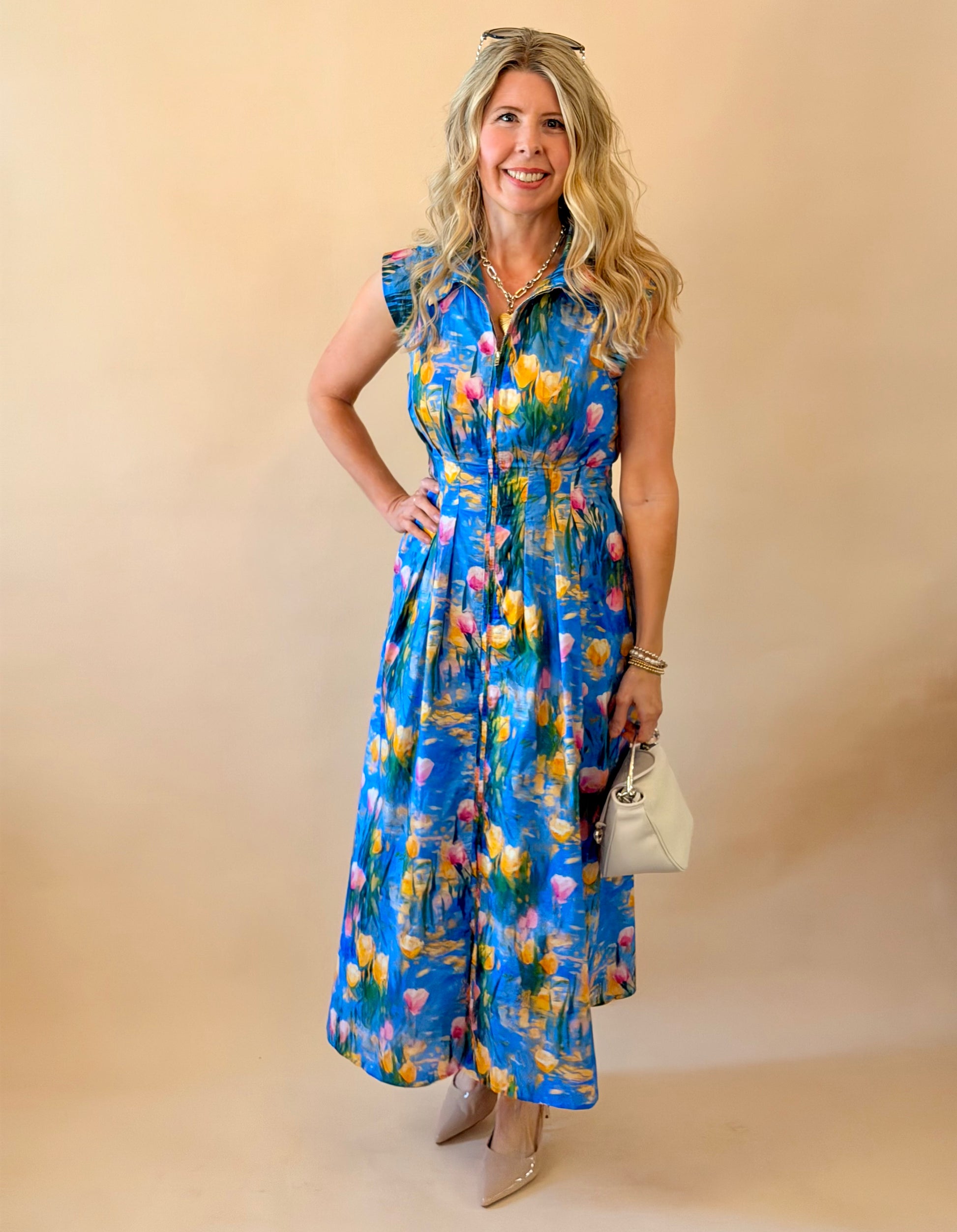 Blue & Yellow Floral Midi Dress