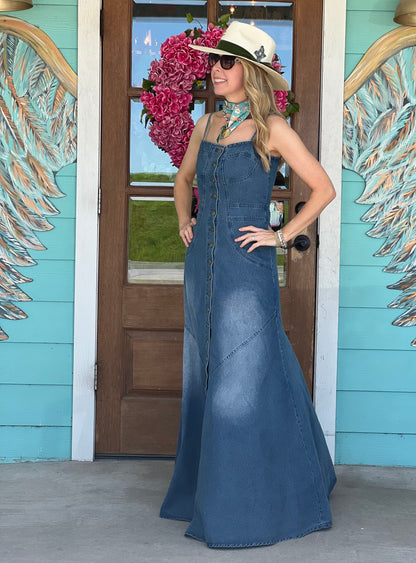 Denim Button Down Sleeveless Dress Rhinestone Angel Denim Button Down Sleeveless Dress Rhinestone Angel