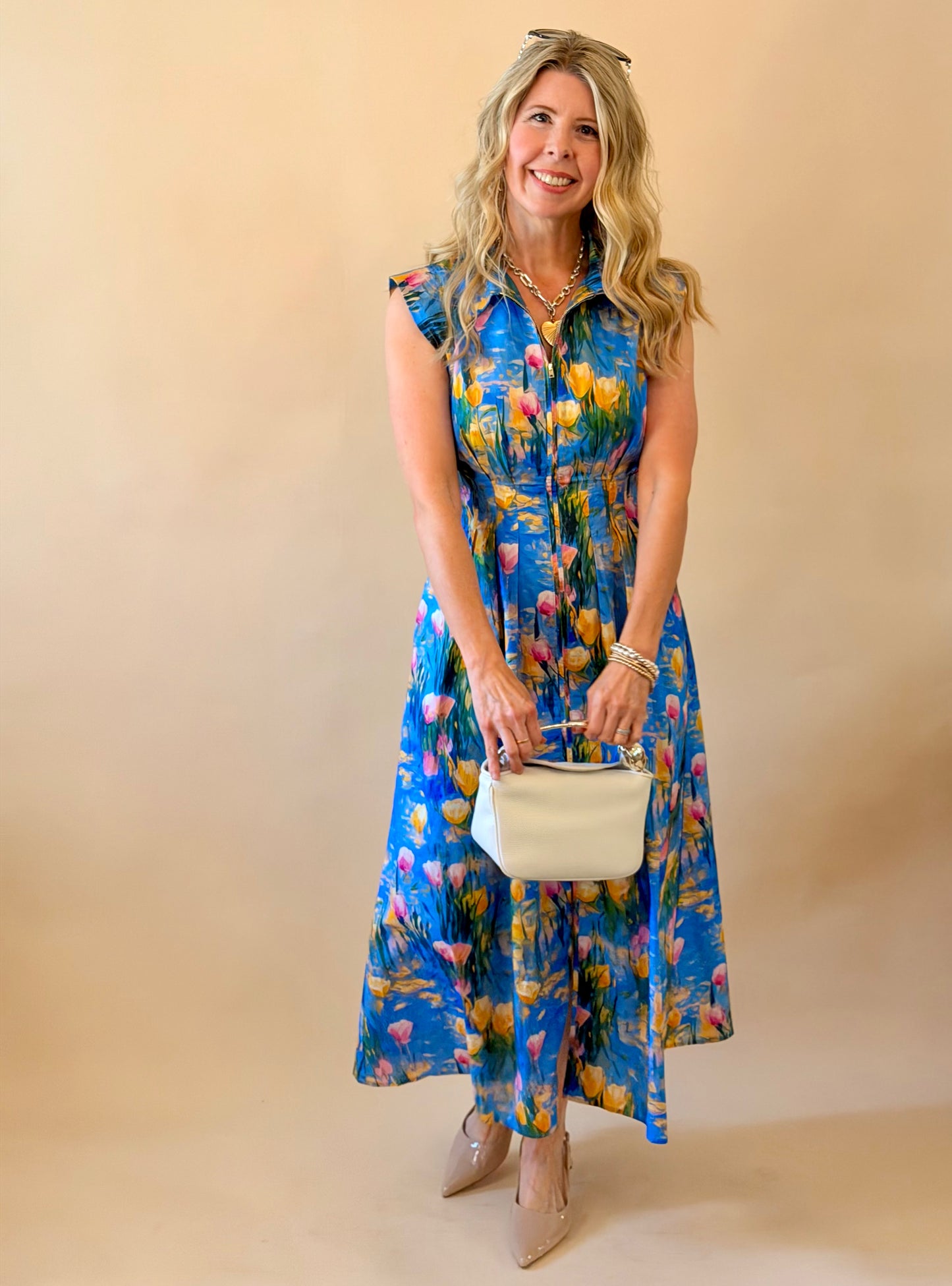 Blue & Yellow Floral Midi Dress