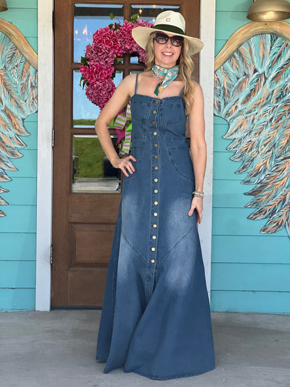 Denim Button Down Sleeveless Maxi Dress Denim Button Down Sleeveless Maxi Dress