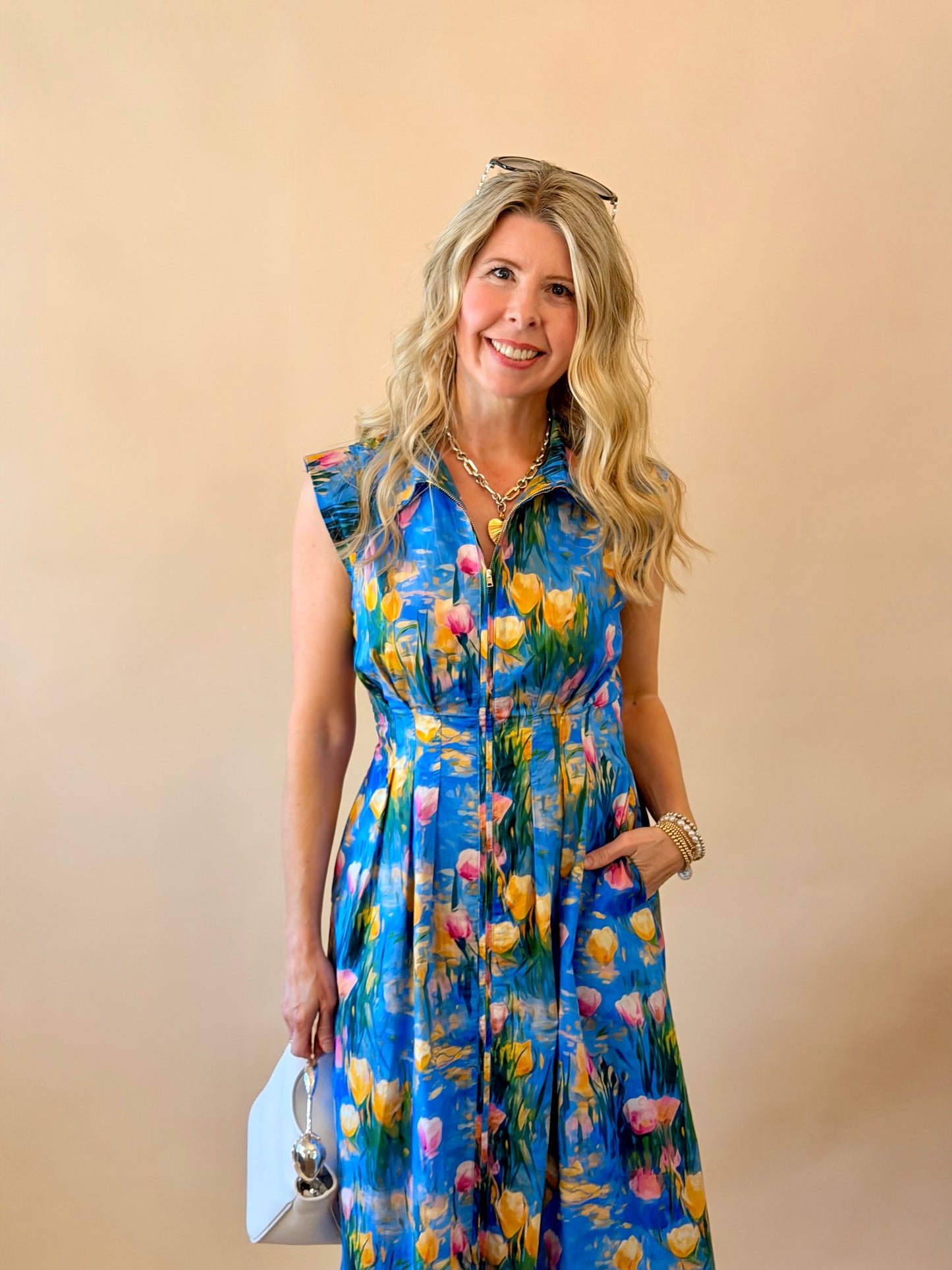 Blue & Yellow Floral Midi Dress