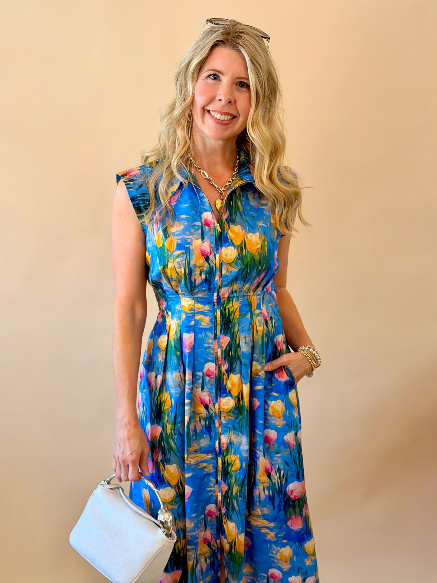 Blue & Yellow Floral Midi Dress