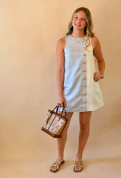 Blue Ivory Scallop Embossed Dress