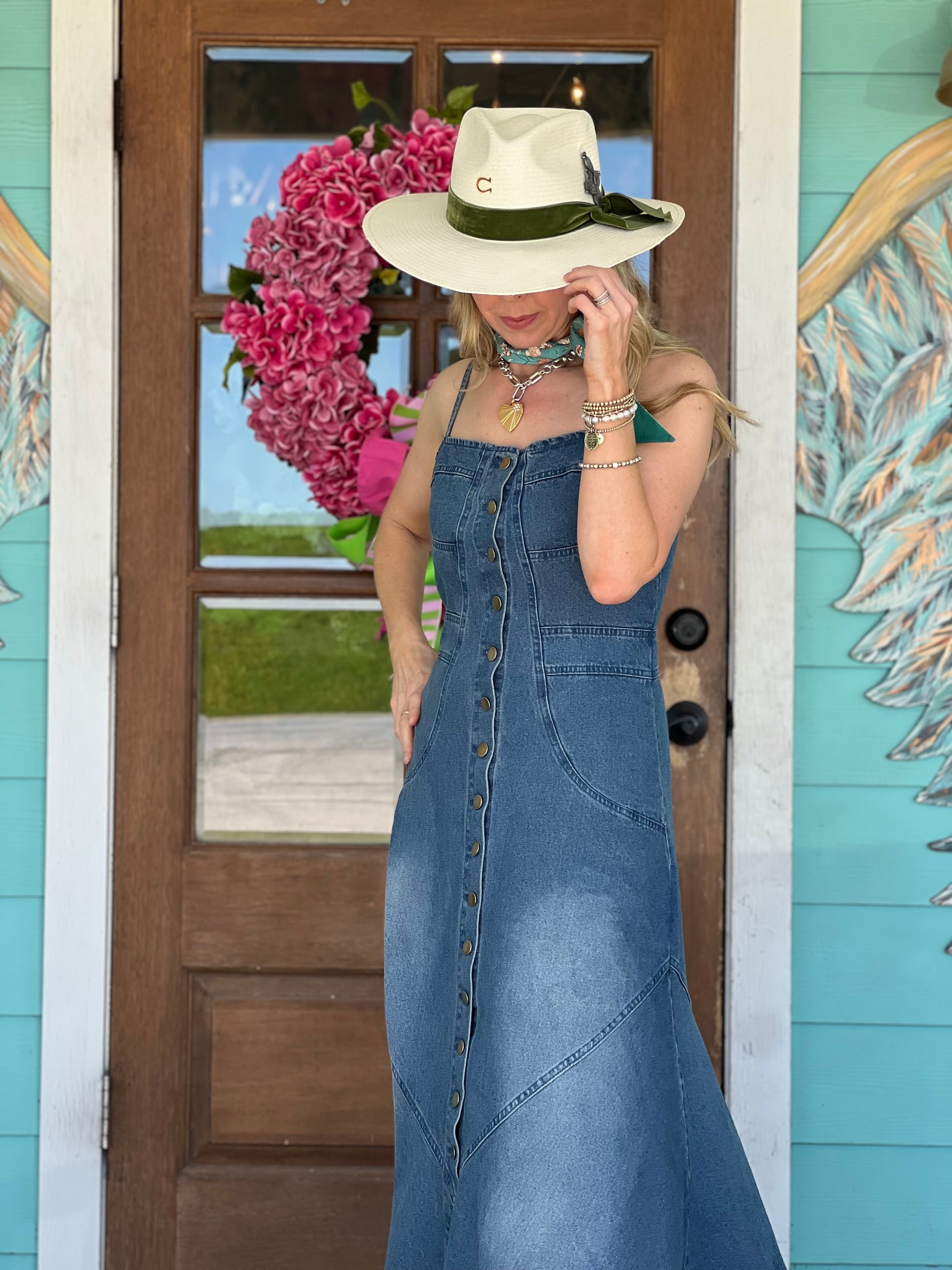 Denim Button Down Sleeveless Dress Rhinestone Angel Denim Button Down Sleeveless Dress Rhinestone Angel