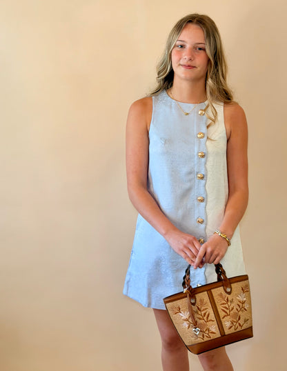 Blue Ivory Scallop Embossed Dress