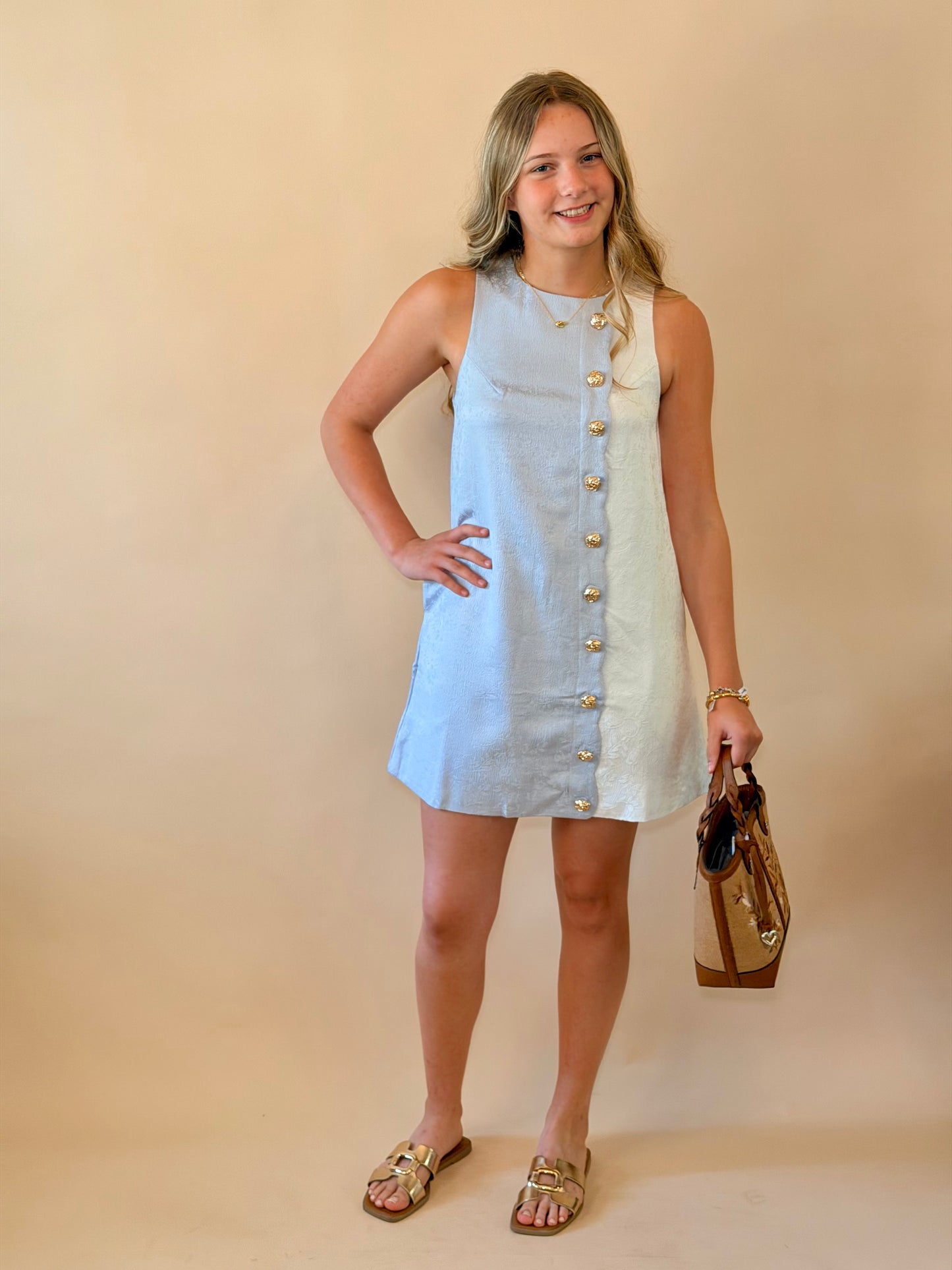 Blue Ivory Scallop Embossed Dress