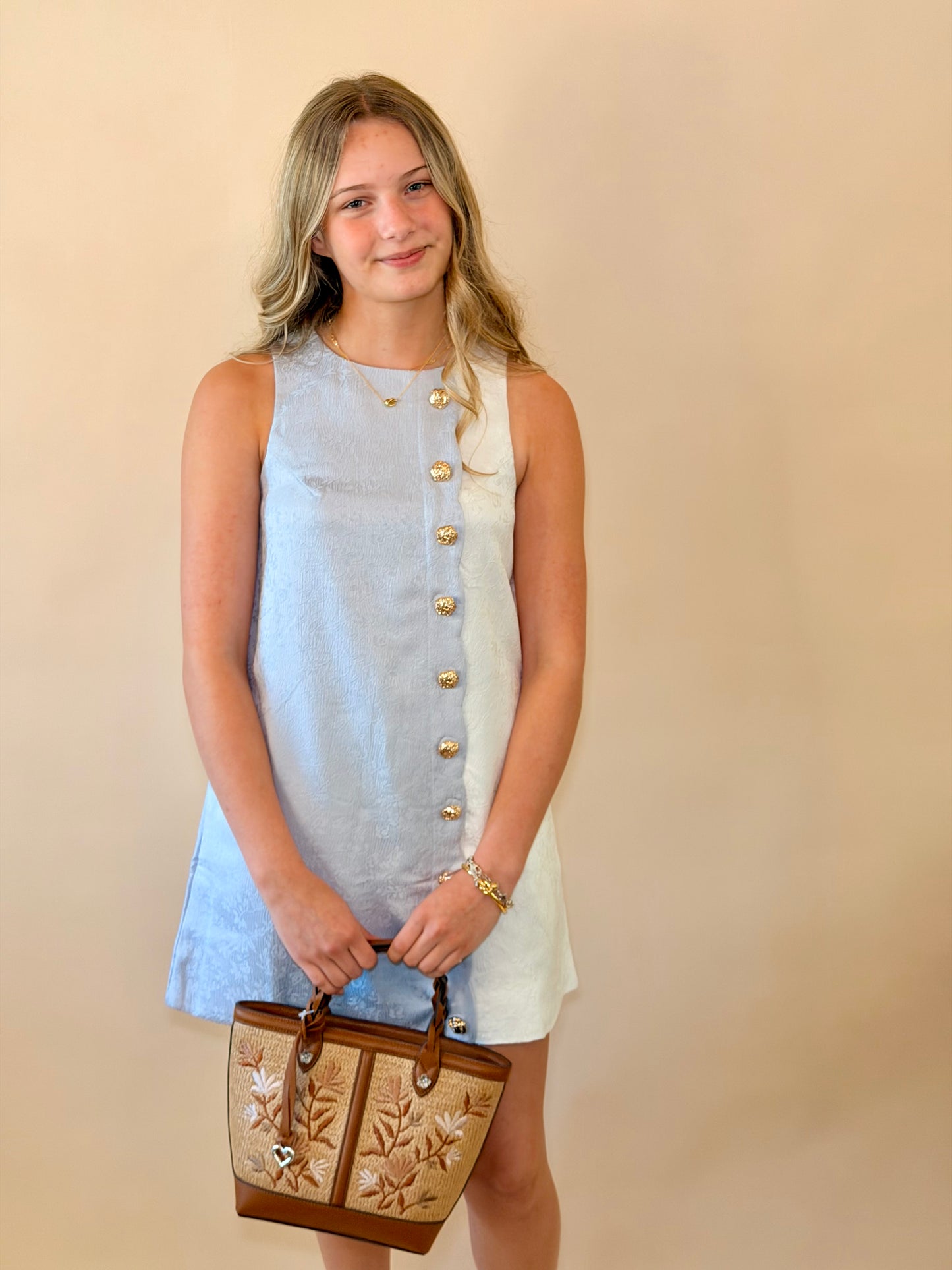 Blue Ivory Scallop Embossed Dress