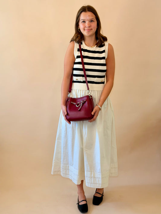 Cream & Black Stripe Mix Media Midi Dress
