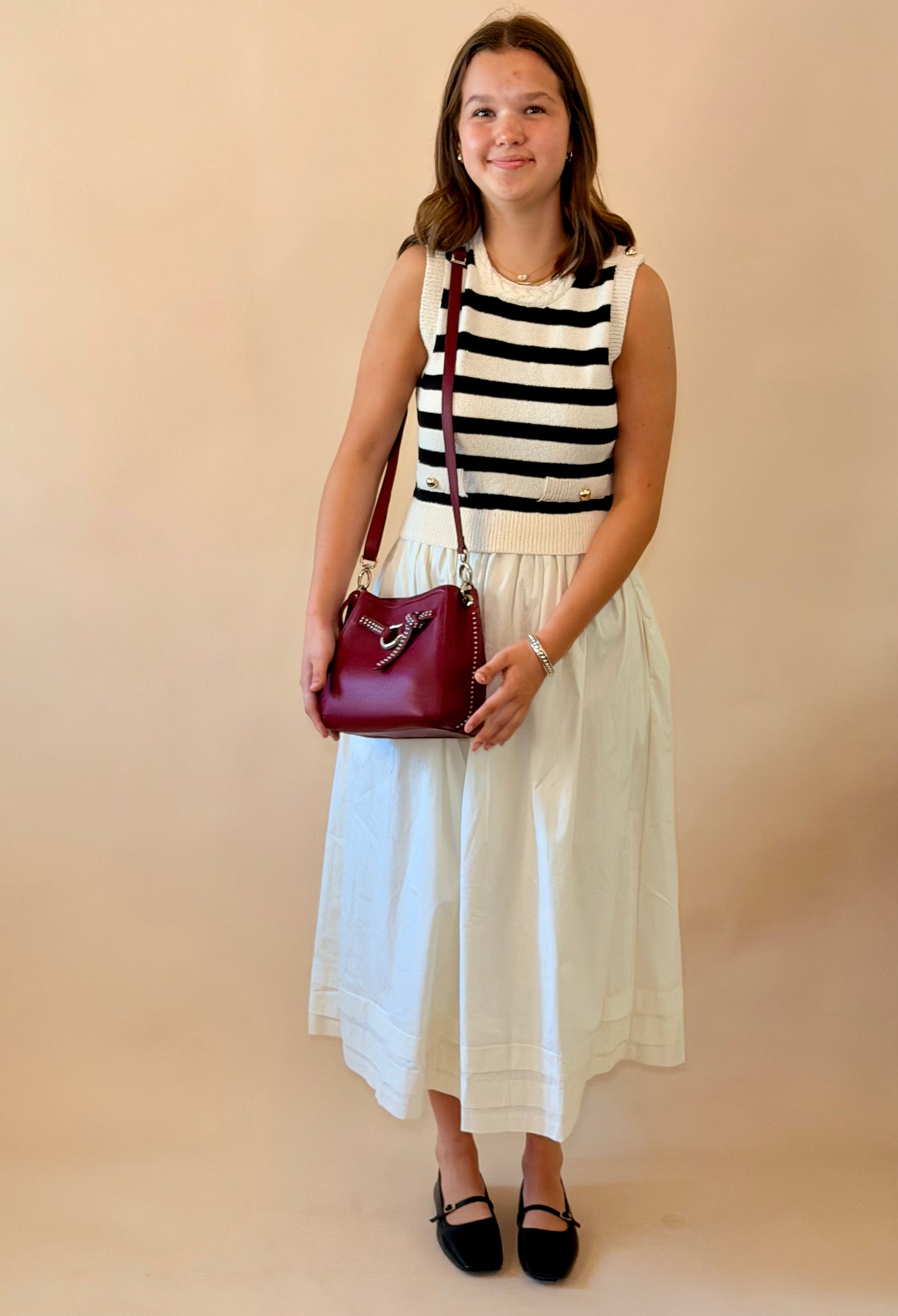 Cream & Black Stripe Mix Media Midi Dress