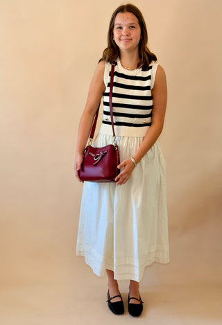 Cream & Black Stripe Mix Media Midi Dress