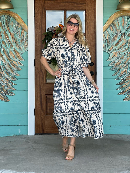 Ink Blue Floral Print Dress