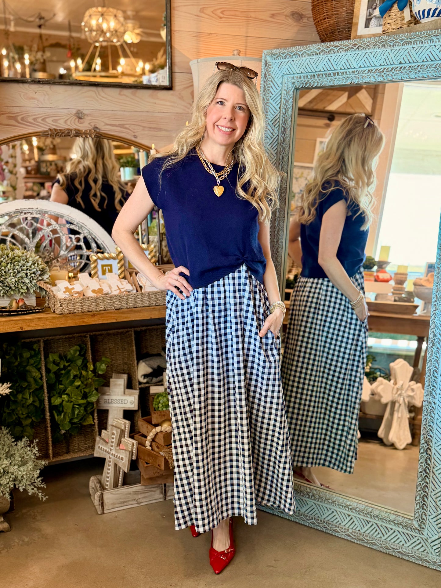 Navy Gingham Dress Set