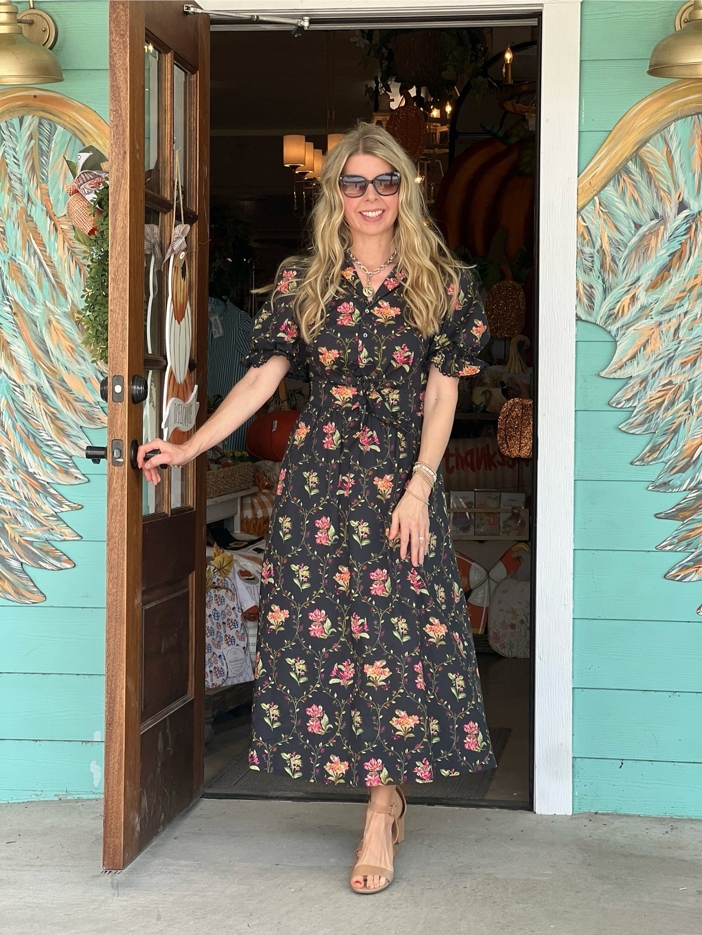 Black Floral Button Down Dress