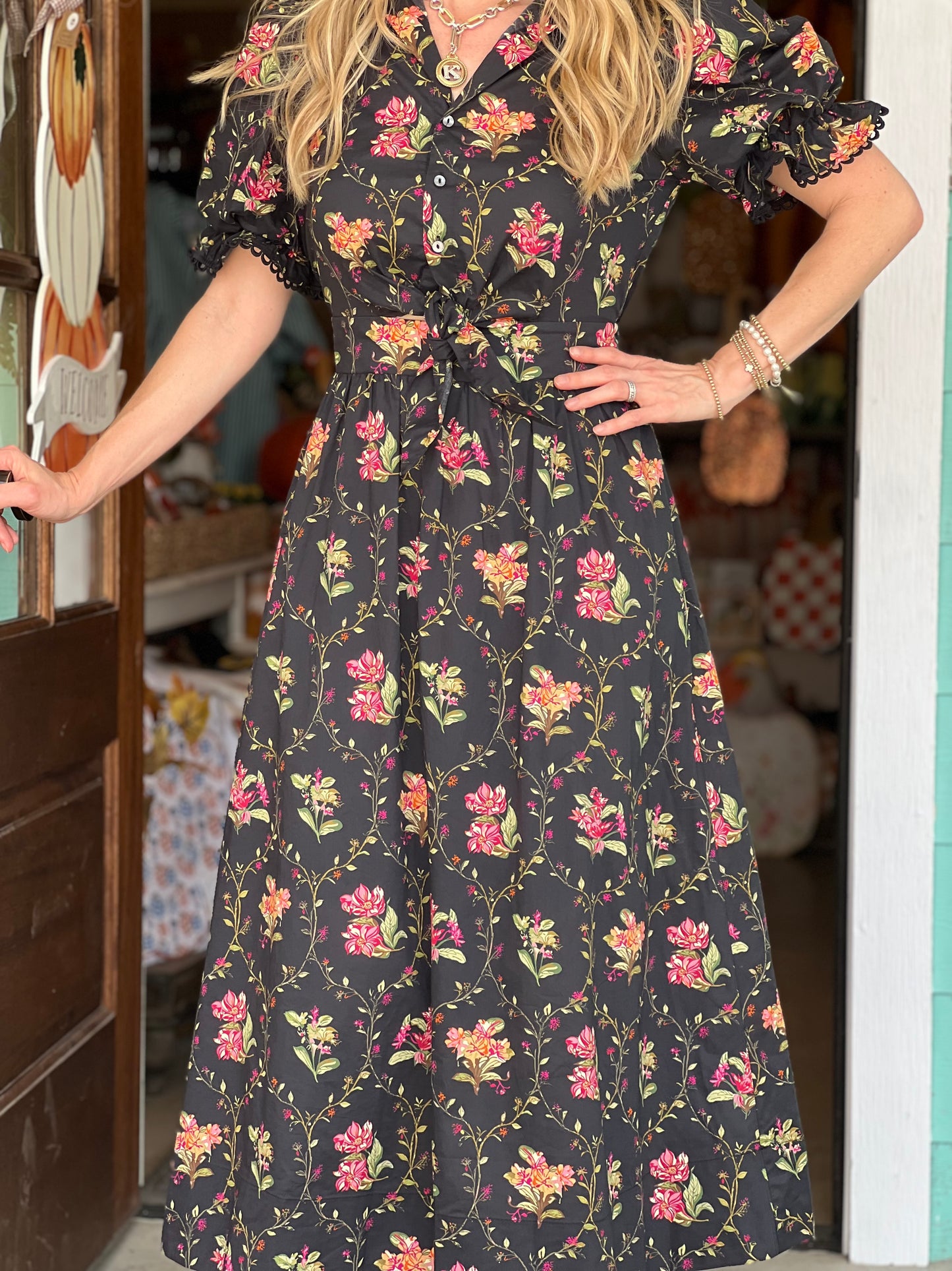 Black Floral Button Down Dress
