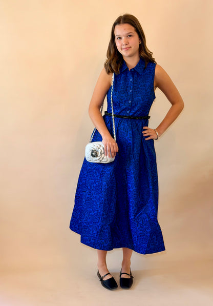 Vivid Blue Floral Chic Collar Dress