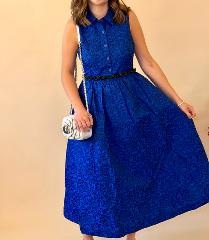 Vivid Blue Floral Chic Collar Dress