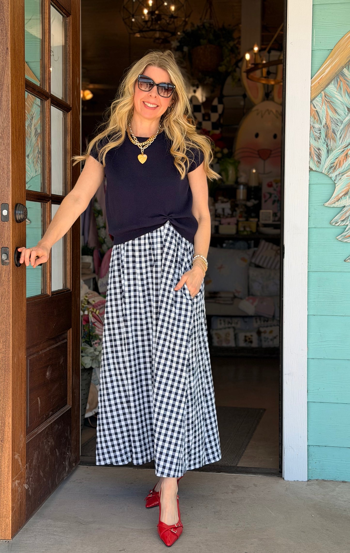 Navy Gingham Dress Set