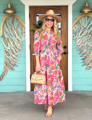 Uncle Frank Multi Floral Tiered Maxi Dress