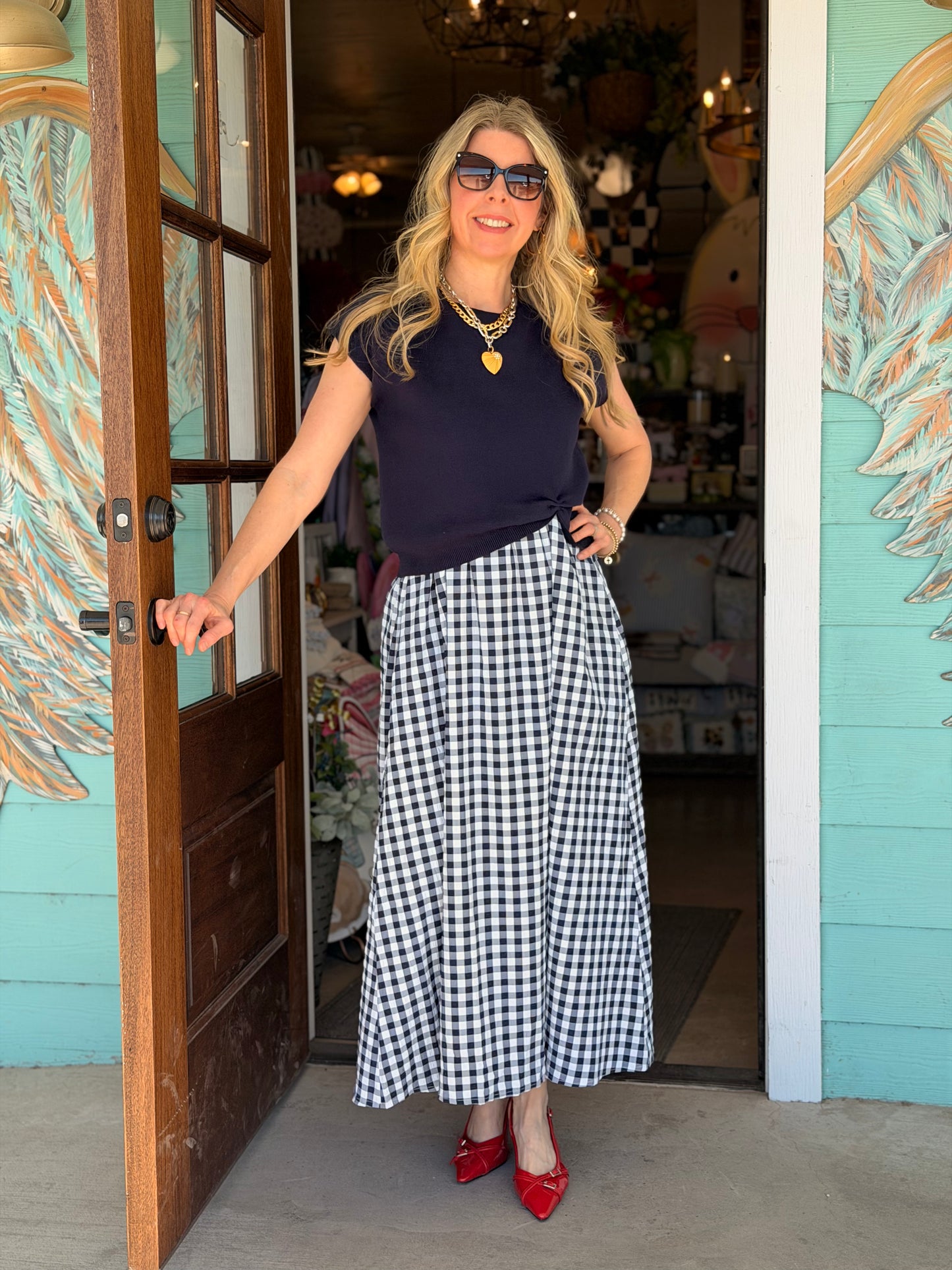 Navy Gingham Dress Set