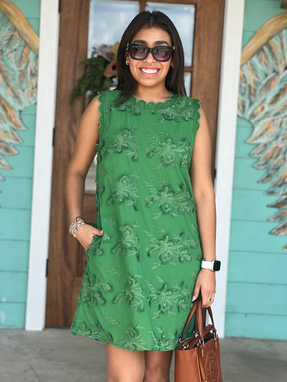Basil Floral Applique Scallop Dress