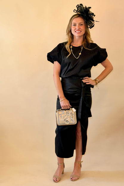 Margot Black Bow Taffeta Skirt