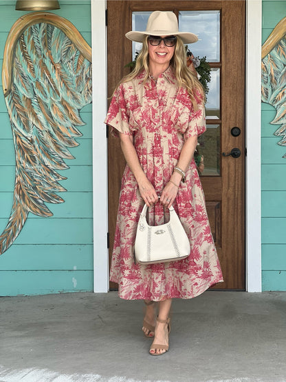 Uncle Frank Pink Toile Midi Dress