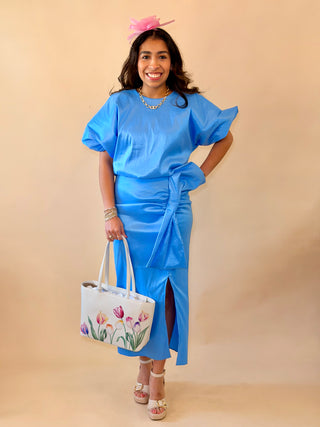 Camdyn Sky Bow Taffeta Bubble Top