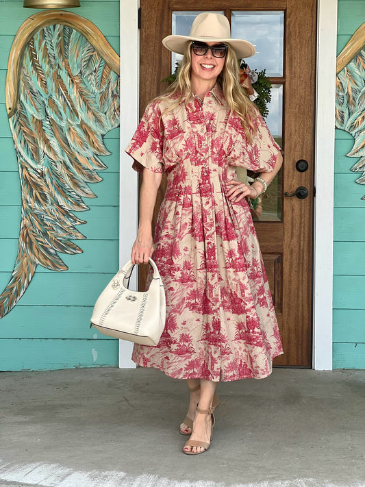 Uncle Frank Pink Toile Midi Dress