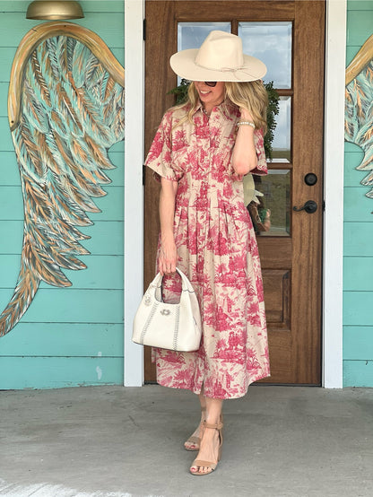 Uncle Frank Pink Toile Midi Dress