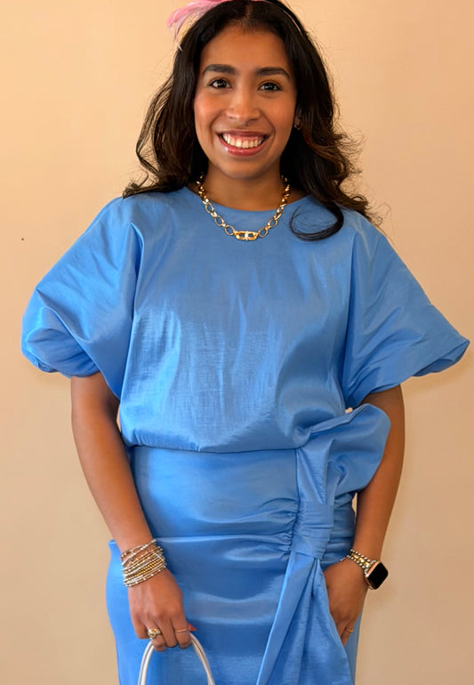 Camdyn Sky Bow Taffeta Bubble Top
