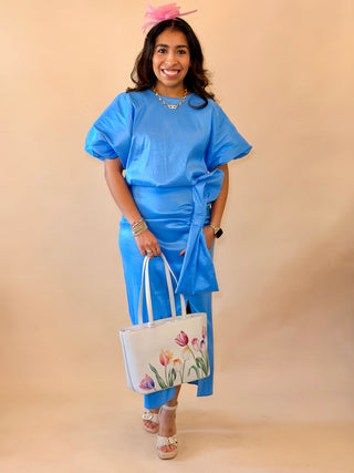 Camdyn Sky Bow Taffeta Bubble Top
