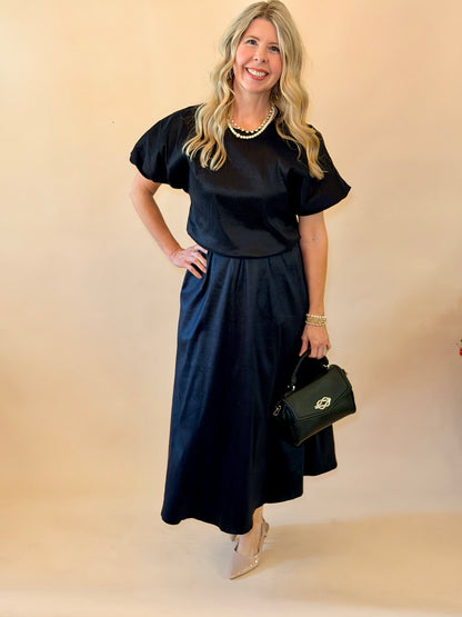 Black Taffeta Davina Midi Skirt