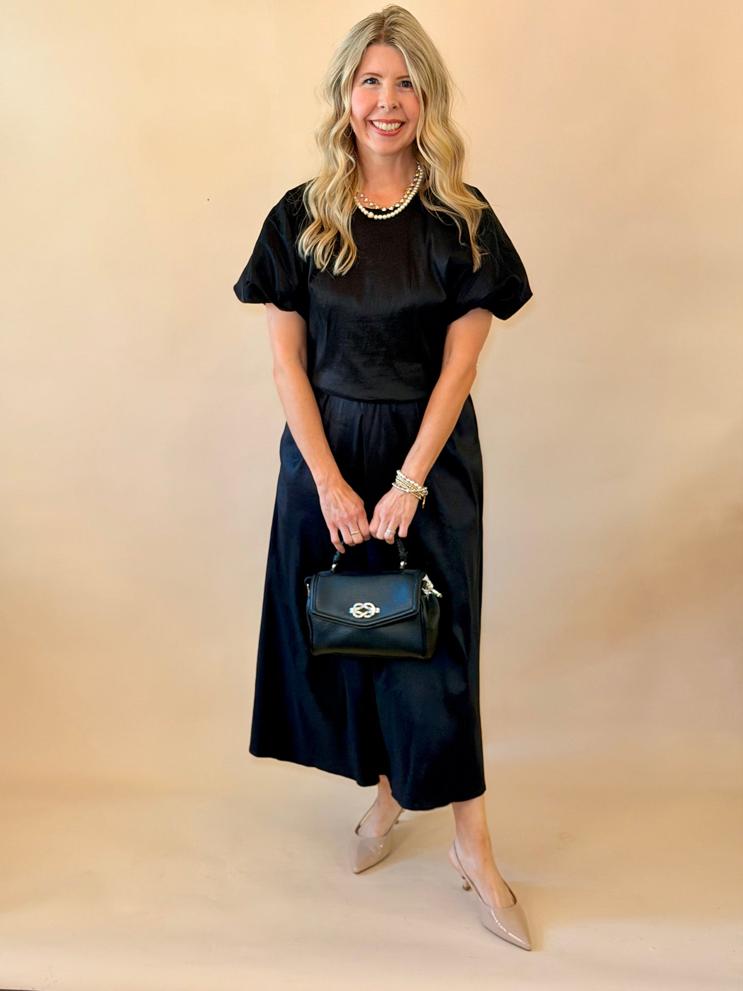 Black Taffeta Davina Midi Skirt