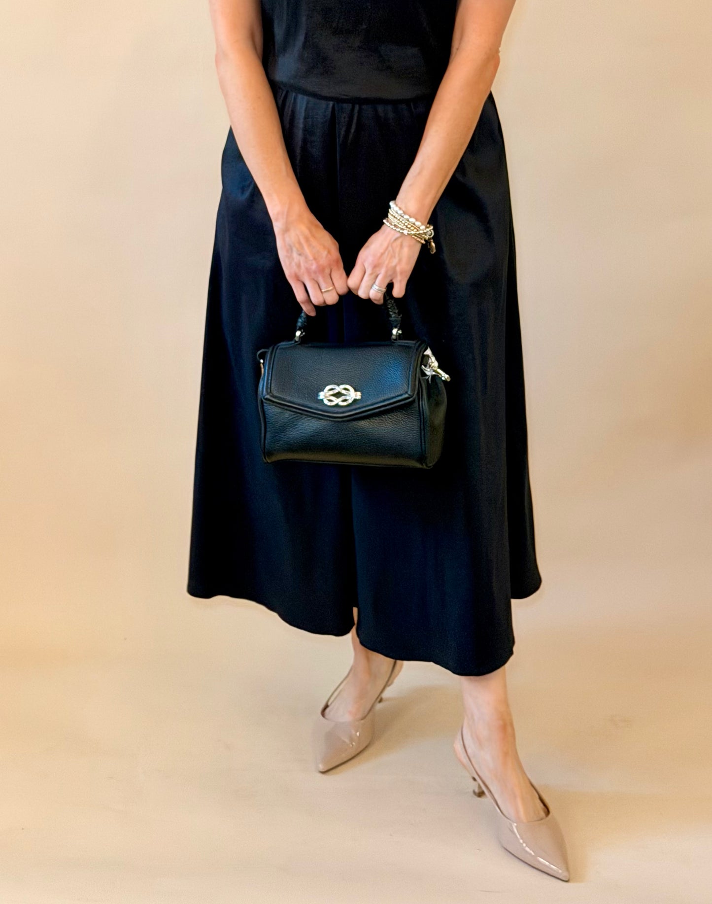 Black Taffeta Davina Midi Skirt