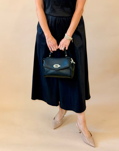 Black Taffeta Davina Midi Skirt
