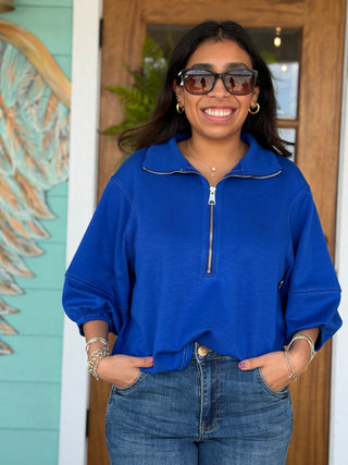 Royal Blue Knit Half Zip Top