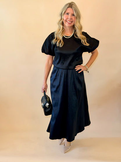 Black Taffeta Davina Midi Skirt