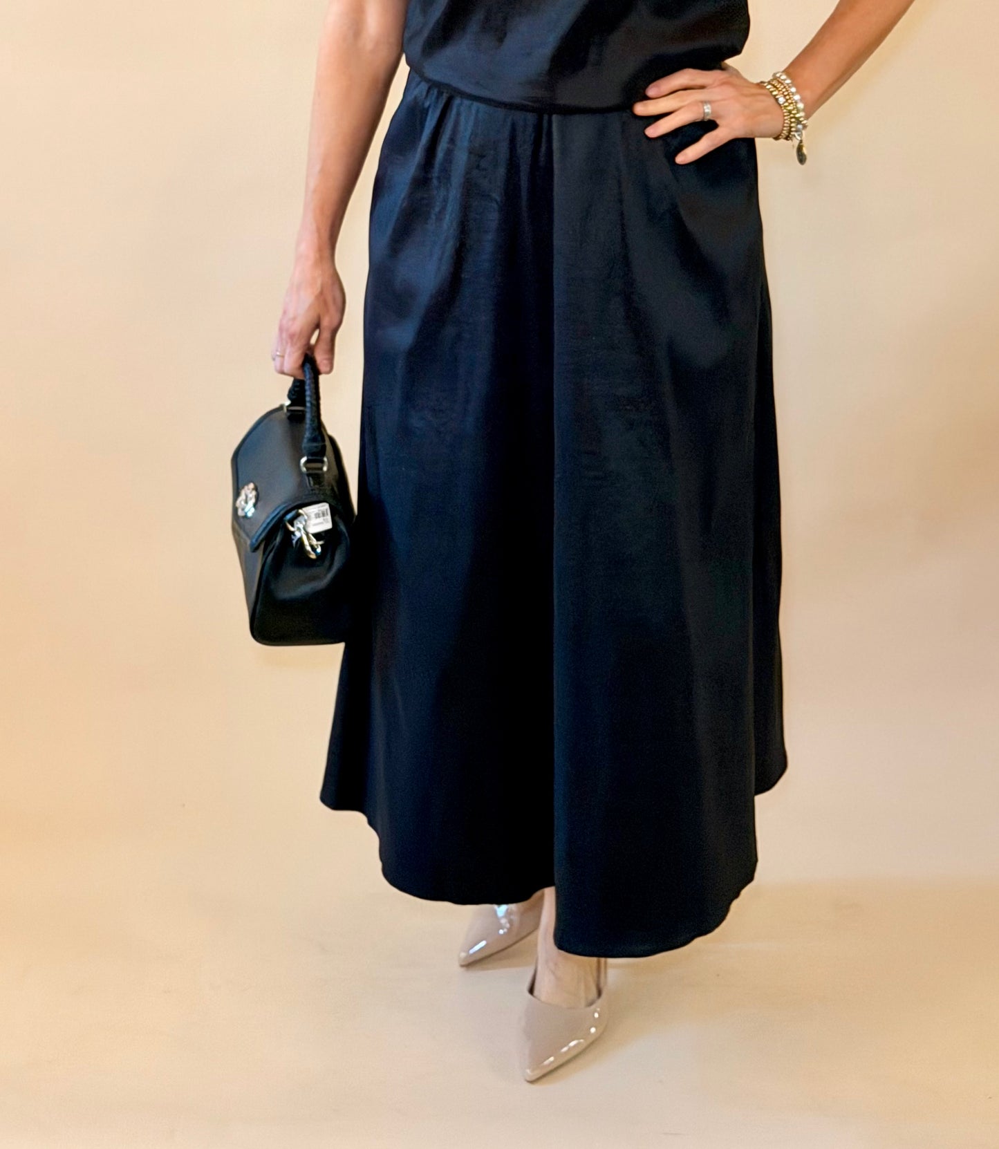 Black Taffeta Davina Midi Skirt