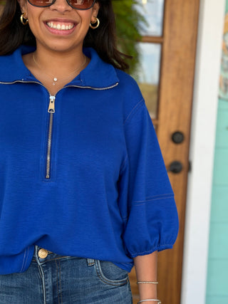 Royal Blue Knit Half Zip Top