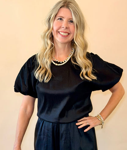 Camdyn Black Taffeta Bubble Top