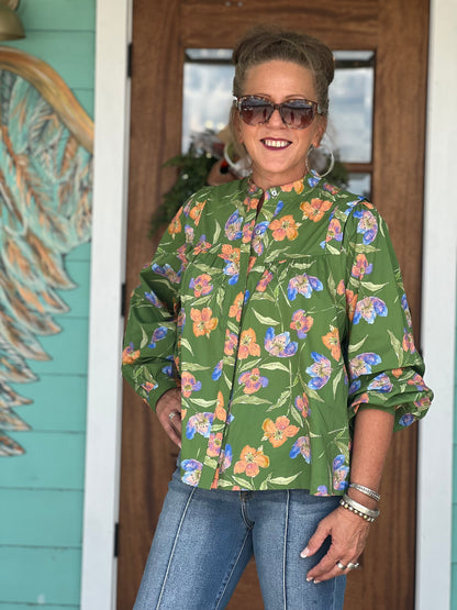 Olive Multi Floral Blouse