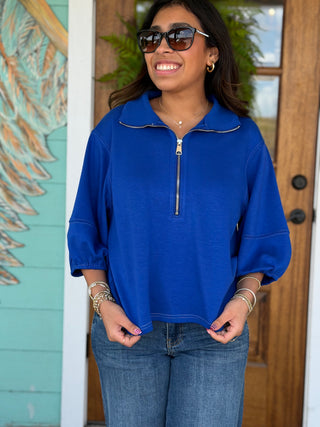 Royal Blue Knit Half Zip Top