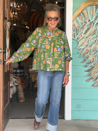 Olive Multi Floral Blouse