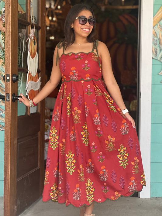 Wine Floral Tie Cami Dress