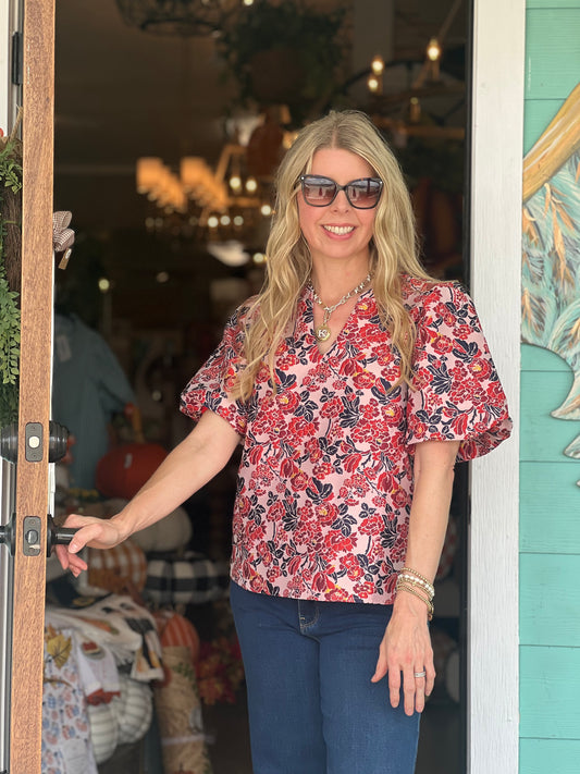 Multi Floral Jacquard Print Top