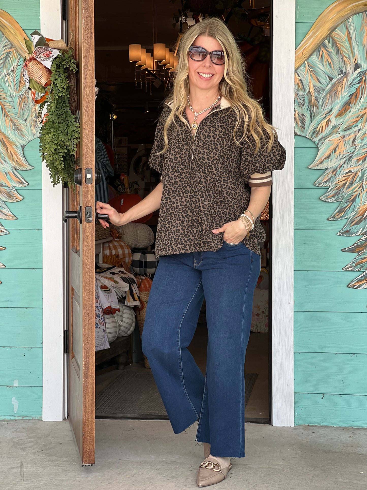 Mocha Leopard Half Zip Top