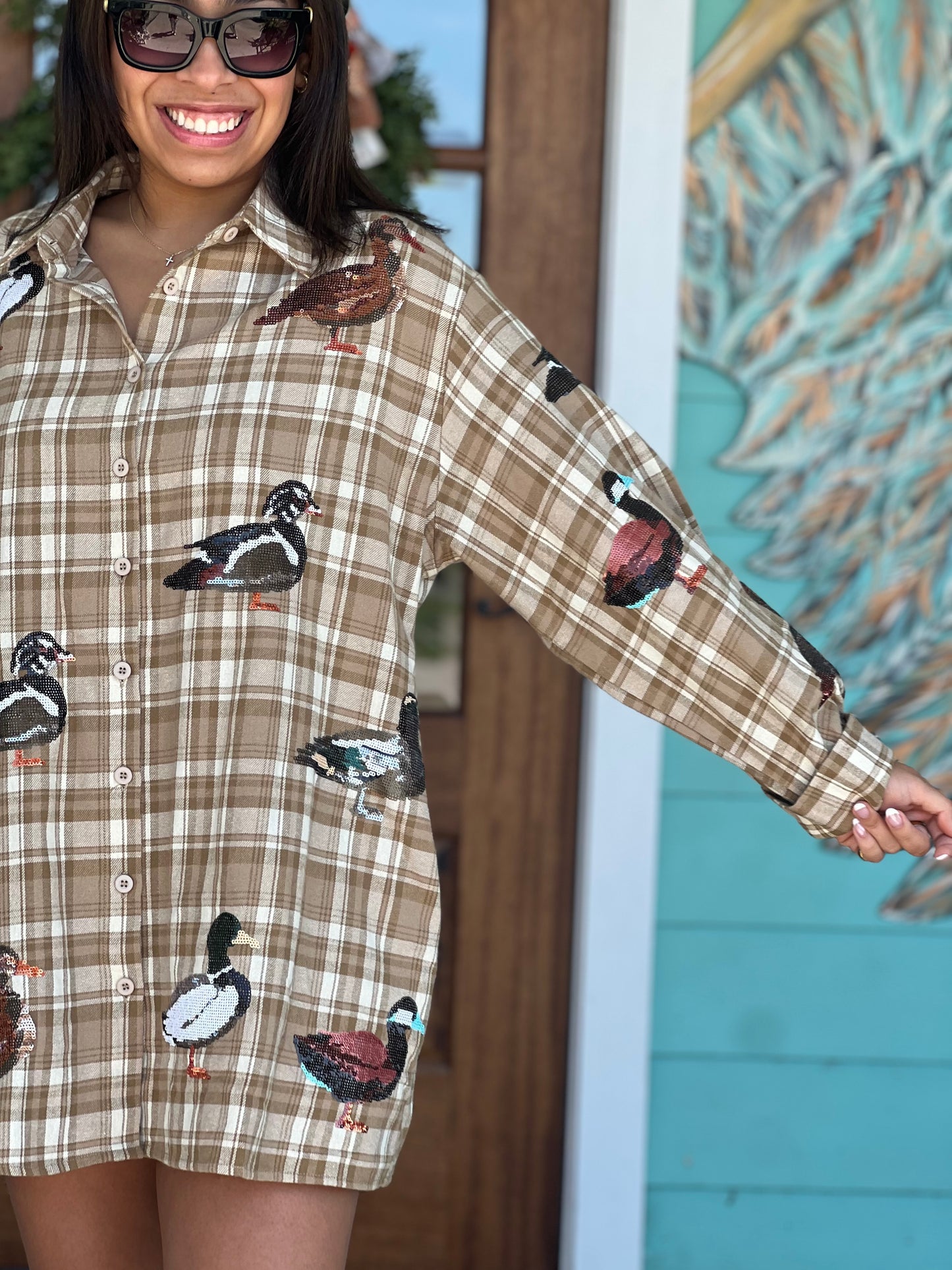Queen of Sparkles Plaid Duck Button Down