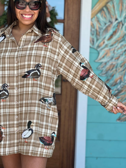 Queen of Sparkles Plaid Duck Button Down
