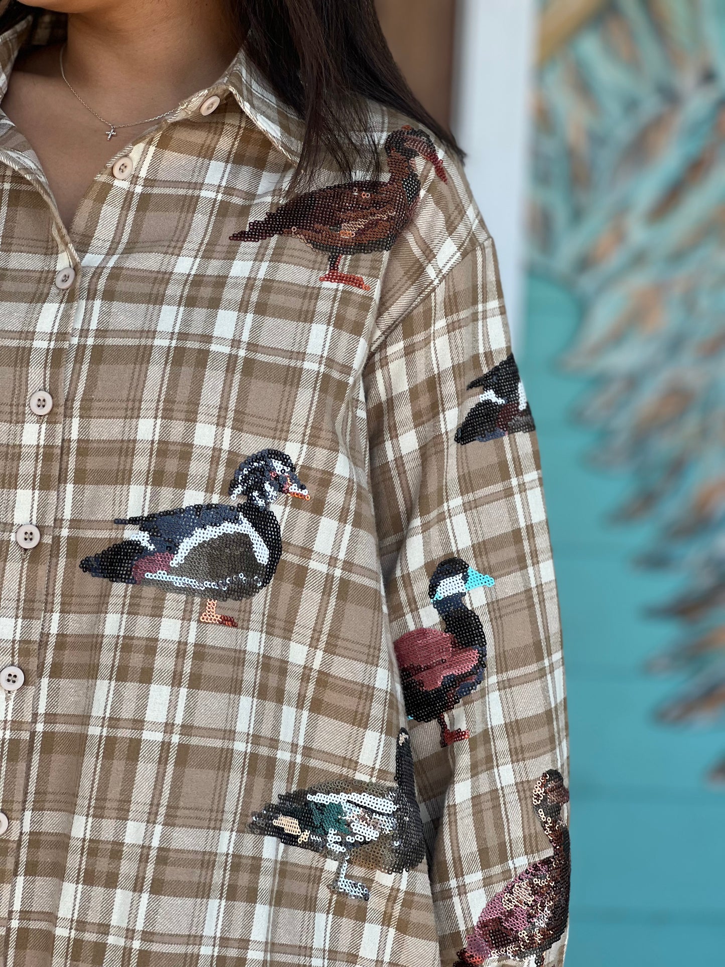 Queen of Sparkles Plaid Duck Button Down