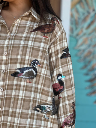 Queen of Sparkles Plaid Duck Button Down